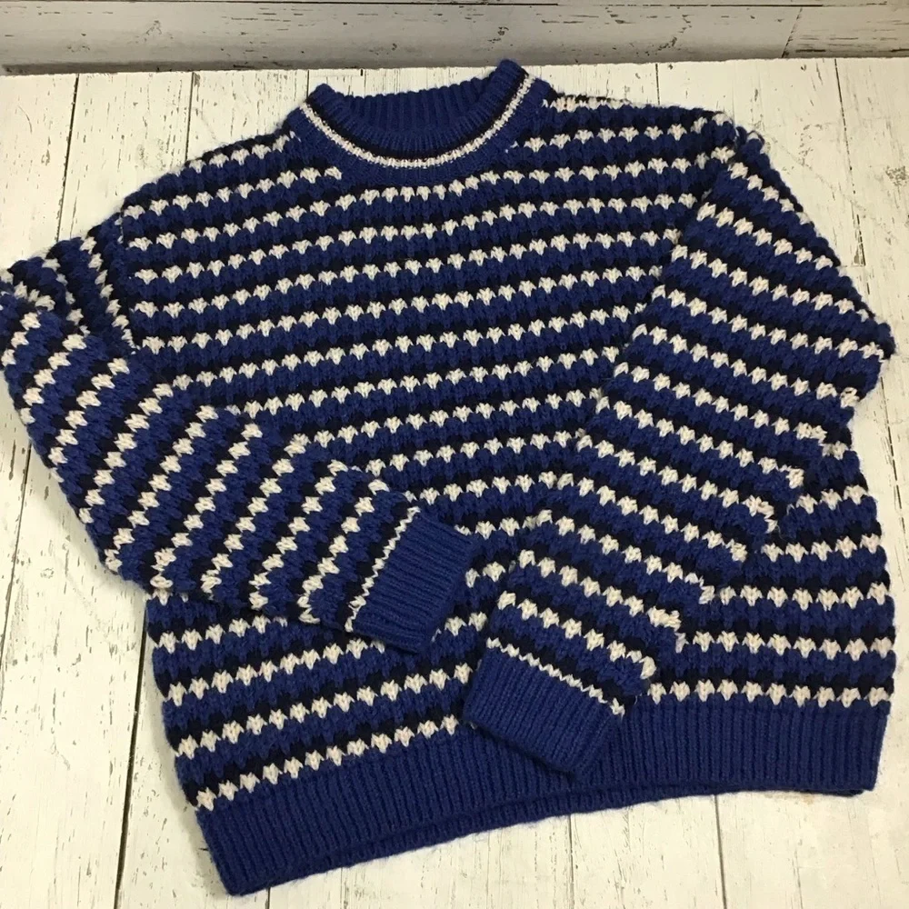 Rebecca Minkoff KatherineWaved Stripe Chunky Knit Sweater in Blue Multi Medium  - Picture 10 of 16